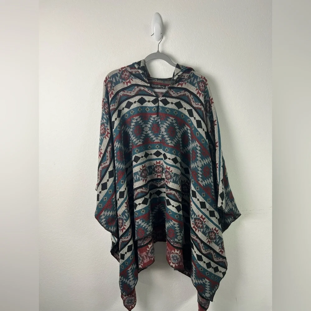 French Laundry Southwestern Hooded Fall Textured Poncho